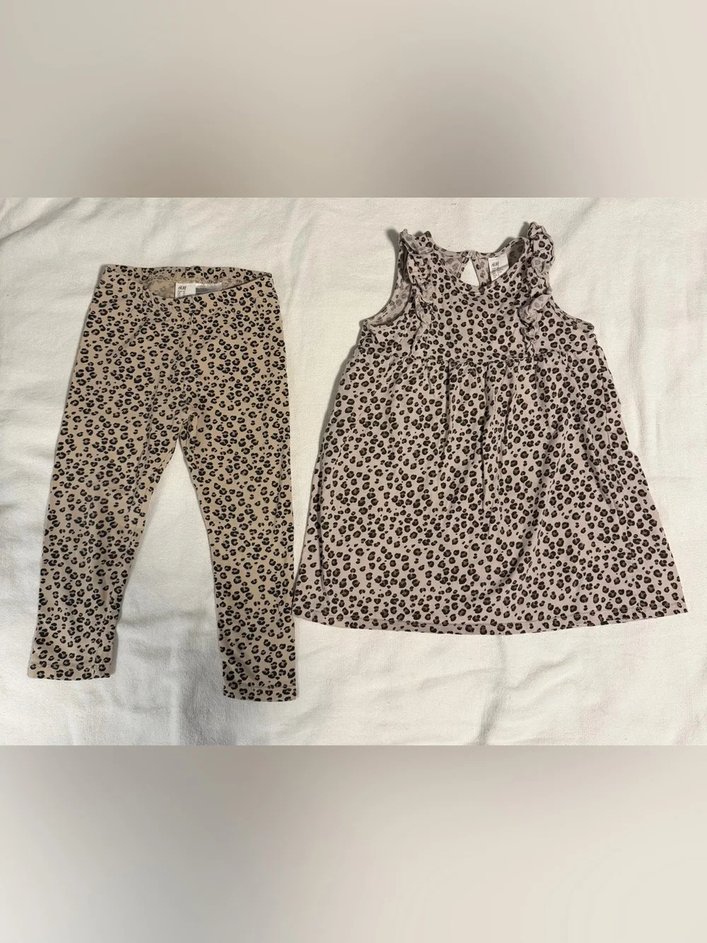 H&M Leopard Print Dress & Leggings Set - Beige, Black Dress 3T bottom 2T